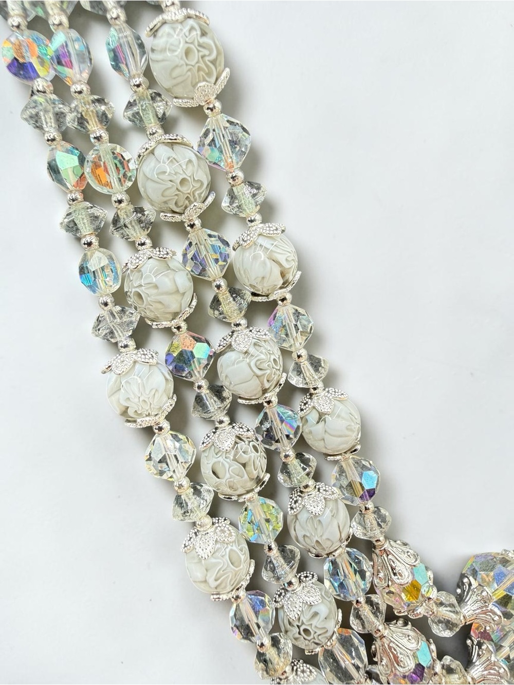 Artisan Handmade Vintage Venetian Millefiori Lampwork & Swarovski Crystal 4Stran - Picture 6 of 17